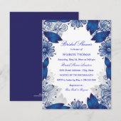 Blauw Elegante Bloemen | Uitnodiging voor bruidsdo (Voorkant / Achterkant)