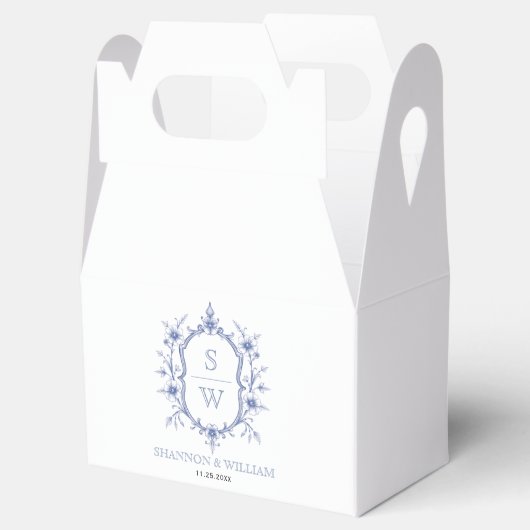  Blauw Elegante Bloemenkam Monogram bruiloft Bedankdoosjes (Geopend)