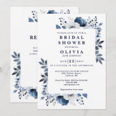 Blauw Elegante Bloemige Bruidsjurk QR Code Kaart (Voorkant / Achterkant)