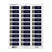 Blauw Elegante Bloemige Trouw  Etiket (Full Sheet)