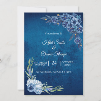 Blauw elegante bloemrijke zomerhuwelijk kaart