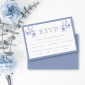 Blauw elegante  bloemstuk bruiloft RSVP kaartje