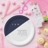 Blauw Elegante Chique Monogram Trouw Bruiloft Papieren Bordje (Feest)