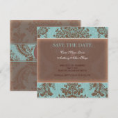 Blauw elegante damast save the date (Voorkant / Achterkant)