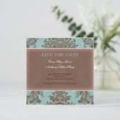Blauw elegante damast save the date (Staand voorkant)