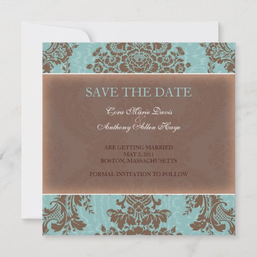 Blauw elegante damast save the date (Voorkant)