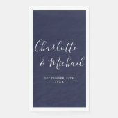 Blauw Elegante Handtekening Script Bruiloft Servet (Voorkant)