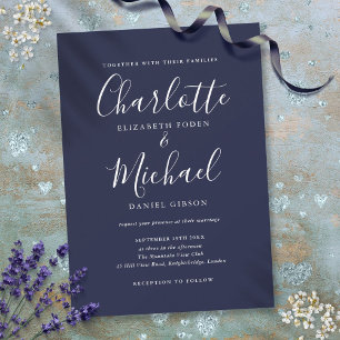 Blauw Elegante Handtekening Scriptie Bruiloft  Kaart