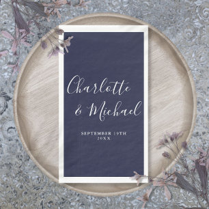 Blauw Elegante Handtekening Scriptie Bruiloft Servet