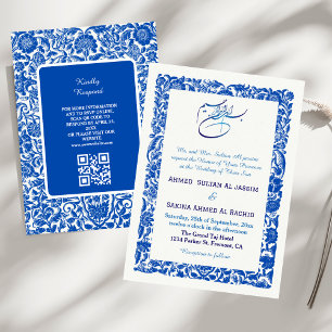 Blauw Elegante Islamitische Huwelijk Nikah met QR- Kaart