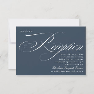 Blauw Elegante Kalligrafie Trouwreceptie Kaart