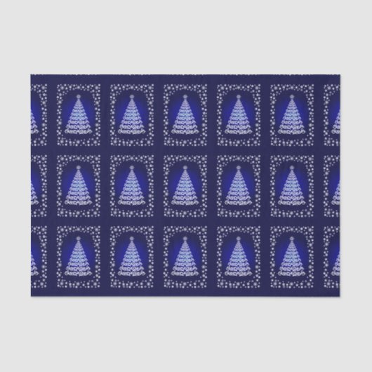 Blauw Elegante Kerstboom en Sterren Weefselpapier Tissuepapier (Voorkant)