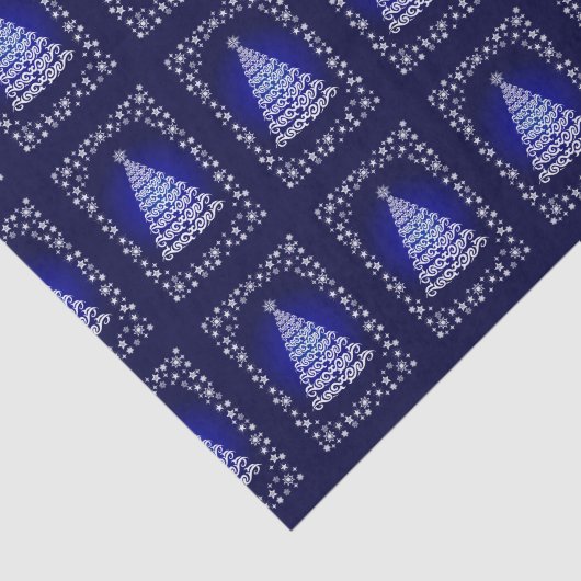 Blauw Elegante Kerstboom en Sterren Weefselpapier Tissuepapier (Detail)