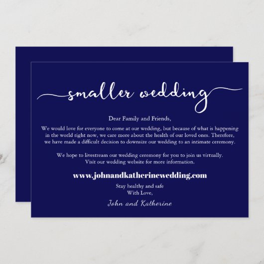 Blauw Elegante Kleinere Trouw Aankondiging (Voorkant / Achterkant)