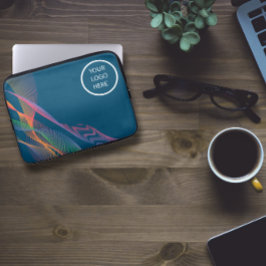 Blauw elegante kleurrijke golvende logo laptop sleeve