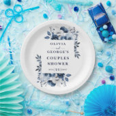 Blauw Elegante Landelijke Bloem Couples Bruiloft Papieren Bordje (Feest)
