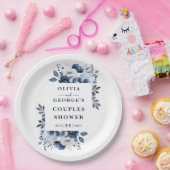 Blauw Elegante Landelijke Bloem Couples Bruiloft Papieren Bordje (Feest)