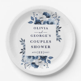 Blauw Elegante Landelijke Bloem Couples Shower Papieren Bordje