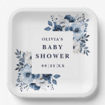 Blauw Elegante Landelijke Bloemen Baby Shower