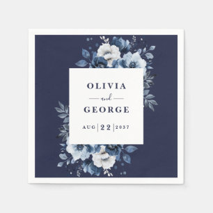 Blauw Elegante Landelijke Bloemen Bruiloft Servet