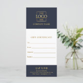 Blauw Elegante Moderne Zakelijke Logo Cadeaubon (Staand voorkant)