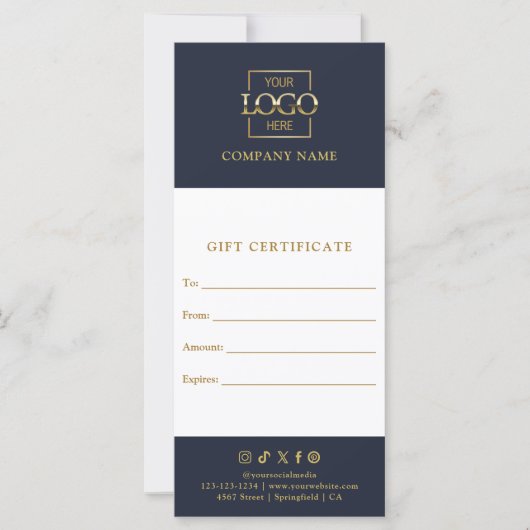 Blauw Elegante Moderne Zakelijke Logo Cadeaubon (Voorkant)
