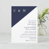 Blauw Elegante Monogram QR Code Bruidsfeest Kaart (Staand voorkant)
