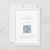 Blauw elegante randen gouden klassieke QR-code bru RSVP Kaartje (Voorkant)