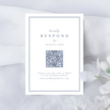 Blauw elegante randen gouden klassieke QR-code bru