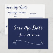 Blauw Elegante Save The Date-ansichtkaarten Aankondigingskaart (Voorkant / Achterkant)