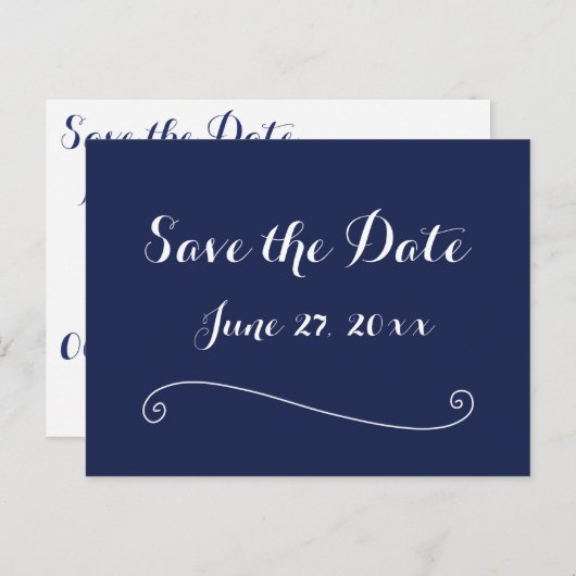 Blauw Elegante Save The Date-ansichtkaarten Aankondigingskaart (Voorkant / Achterkant)