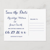 Blauw Elegante Save The Date-ansichtkaarten Aankondigingskaart (Achterkant)