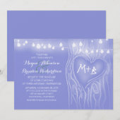 Blauw elegante string lichten boom romantische bru kaart (Voorkant / Achterkant)