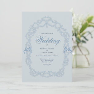 Blauw Elegante Trouw Uitnodiging Vintage