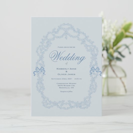 Blauw Elegante Trouw Uitnodiging Vintage (Staand voorkant)