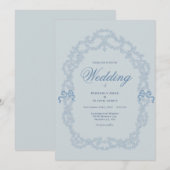 Blauw Elegante Trouw Uitnodiging Vintage (Voorkant / Achterkant)
