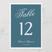 Blauw Elegante Trouwtafel Nummers Kaart (Voorkant)