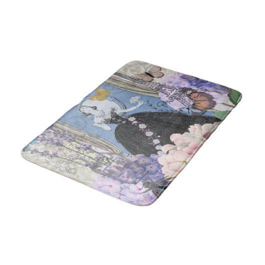 Blauw Elegante Vrouw Bloemen Fancy jurk Badmat (Gekanteld)