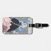 Blauw Elegante Vrouw Bloemen Fancy jurk Bagagelabel (Voorkant horizontaal)