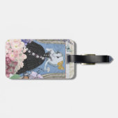 Blauw Elegante Vrouw Bloemen Fancy jurk Bagagelabel (Achterkant horizontaal)