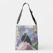 Blauw Elegante Vrouw Bloemen Fancy jurk Crossbody Tas (Achterkant)