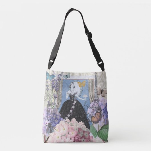 Blauw Elegante Vrouw Bloemen Fancy jurk Crossbody Tas (Achterkant)