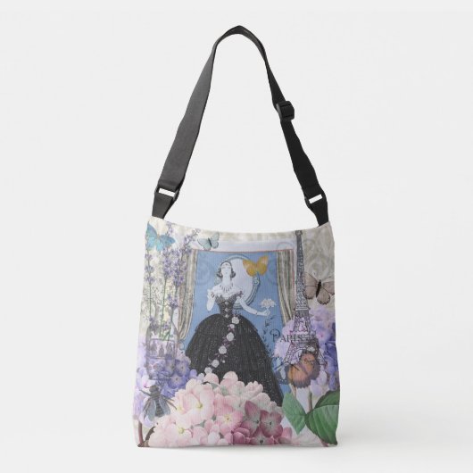 Blauw Elegante Vrouw Bloemen Fancy jurk Crossbody Tas (Voorkant)