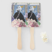 Blauw Elegante Vrouw Bloemen Fancy jurk Handwaaier (Voorkant en achterkant)