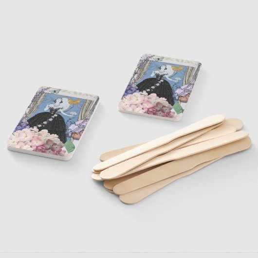 Blauw Elegante Vrouw Bloemen Fancy jurk Handwaaier (Niet-gemonteerd)