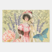 Blauw Elegante Vrouw Bloemen Fancy jurk Inpakpapier Vel (Voorkant 3)