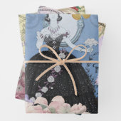 Blauw Elegante Vrouw Bloemen Fancy jurk Inpakpapier Vel (In situ)