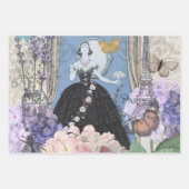 Blauw Elegante Vrouw Bloemen Fancy jurk Inpakpapier Vel (Voorkant)