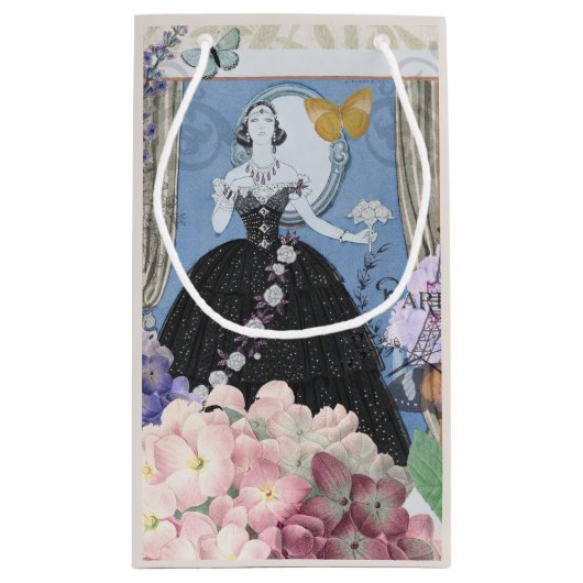 Blauw Elegante Vrouw Bloemen Fancy jurk Klein Cadeauzakje (Achterkant)