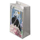 Blauw Elegante Vrouw Bloemen Fancy jurk Klein Cadeauzakje (Voorkant Gekanteld)